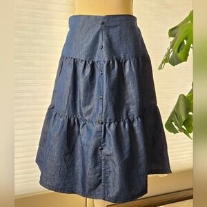 Dark Wash Denim Blue Tiered Skirt